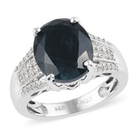 Teal Grandidierite and Zircon Ring in Platinum Over Sterling Silver (Size 6.0) 5.25 ctw
