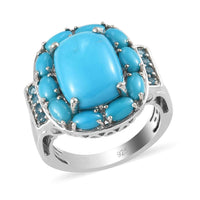 8.15 ctw Natural Arizona Sleeping Beauty Turquoise and Malgache Neon Apatite Ring in Platinum Over Sterling Silver