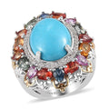 Sleeping Beauty Turquoise and Multi Gemstone Ring in Platinum Over Sterling Silver (Size 7.0) 11.80 ctw - Sticky add to cart bar