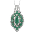 Socoto Emerald and Natural White Zircon Elongated Cocktail Pendant Necklace 20 Inches in Platinum Over Sterling Silver 3.60 ctw - Sticky add to cart bar