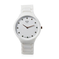 EON 1962 Emerald Japanese Movement Watch with White Ceramic Strap 0.15 ctw