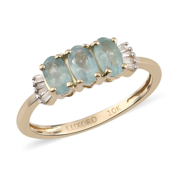 LUXORO 10K Yellow Gold AAA Grandidierite and Diamond 3 Stone Ring (Size 5.0) 0.70 ctw - Product card gallery slide 1 (9431160783103)