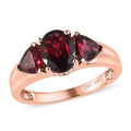 Natural Tanzanian Wine Garnet 3 Stone Ring in Vermeil Rose Gold Over Sterling Silver (Size 10.0) 2.50 ctw - Sticky add to cart bar