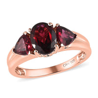 Natural Tanzanian Wine Garnet 3 Stone Ring in Vermeil Rose Gold Over Sterling Silver (Size 10.0) 2.50 ctw