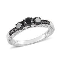 Black Diamond Ring in Rhodium & Platinum Over Sterling Silver 0.80 ctw