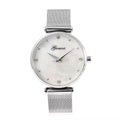 GENOA Diamond Accent Miyota Japanese Movement Water Resistant MOP Dial Watch with Stainless Steel Mesh Strap and Steel Back - Sticky add to cart bar