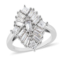 LUSTRO STELLA Made with Finest CZ Elongated Ring in Rhodium Over Sterling Silver 3.50 ctw
