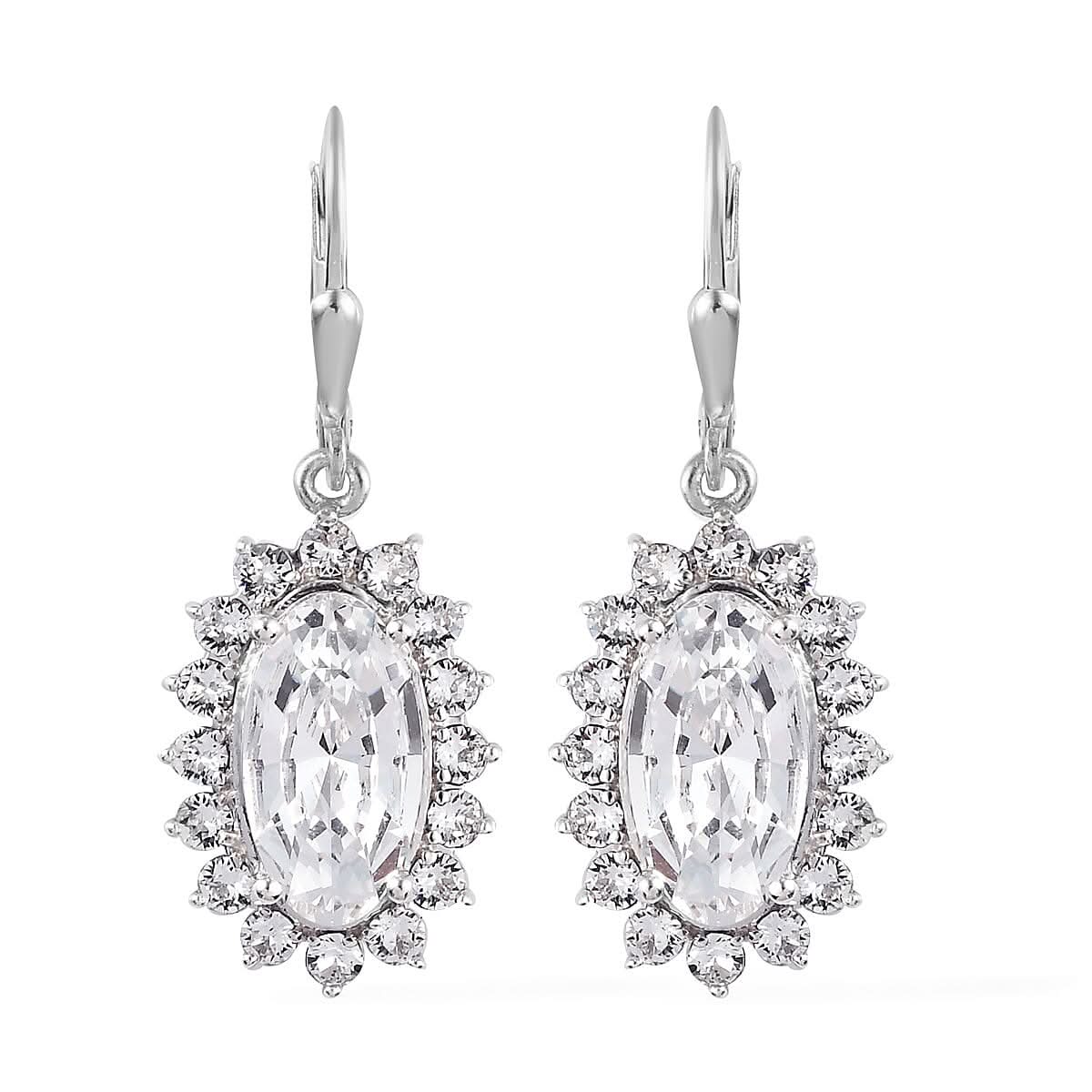 White Crystal Dangling Earrings in Platinum Over Sterling Silver