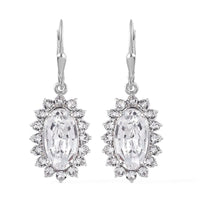 White Crystal Dangling Earrings in Platinum Over Sterling Silver