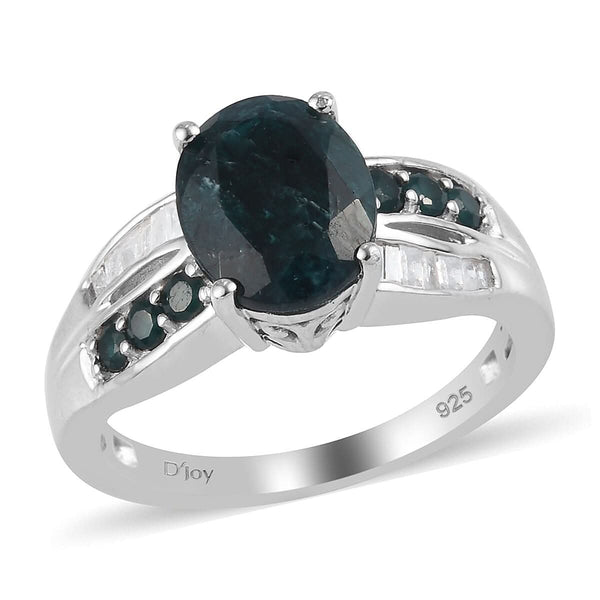 Teal Grandidierite, Diamond Ring in Platinum Over Sterling Silver (Size 10.0) 3.20 ctw - Product card gallery slide 1 (9431265149183)