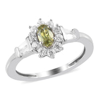 Natural Ambanja Demantoid Garnet and Zircon Floral Ring in Platinum Over Sterling Silver (Size 6.0) 0.80 ctw