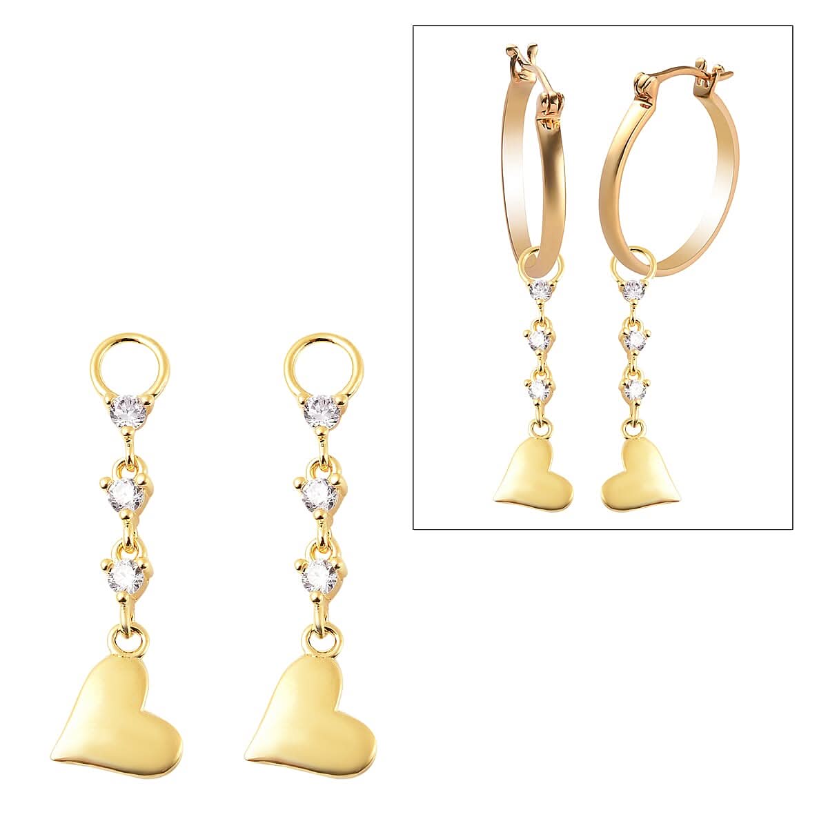 Simulated Pink Diamond Heart Charm Earrings in 14K Yellow Gold Over Sterling Silver 0.25 ctw (1)