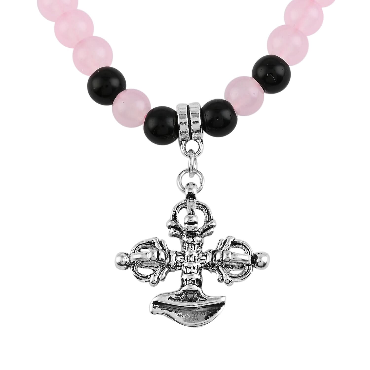 Lapis Lazuli and Black Agate 5-7mm Beaded Necklace with Charm 24 Inches in Silvertone 189.50 ctw (1)