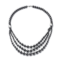 Hematite Beaded Layered Necklace 20 Inches in Silvertone