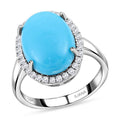 ILIANA 4.30 ctw AAA Natural Arizona Sleeping Beauty Turquoise and Diamond G-H SI Halo Ring in 18K White Gold 4.85 Grams - Sticky add to cart bar