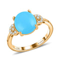 ILIANA 18K Yellow Gold AAA American Natural Sleeping Beauty Turquoise and G-H SI Diamond Ring 3.60 Grams 2.70 ctw - Sticky add to cart bar