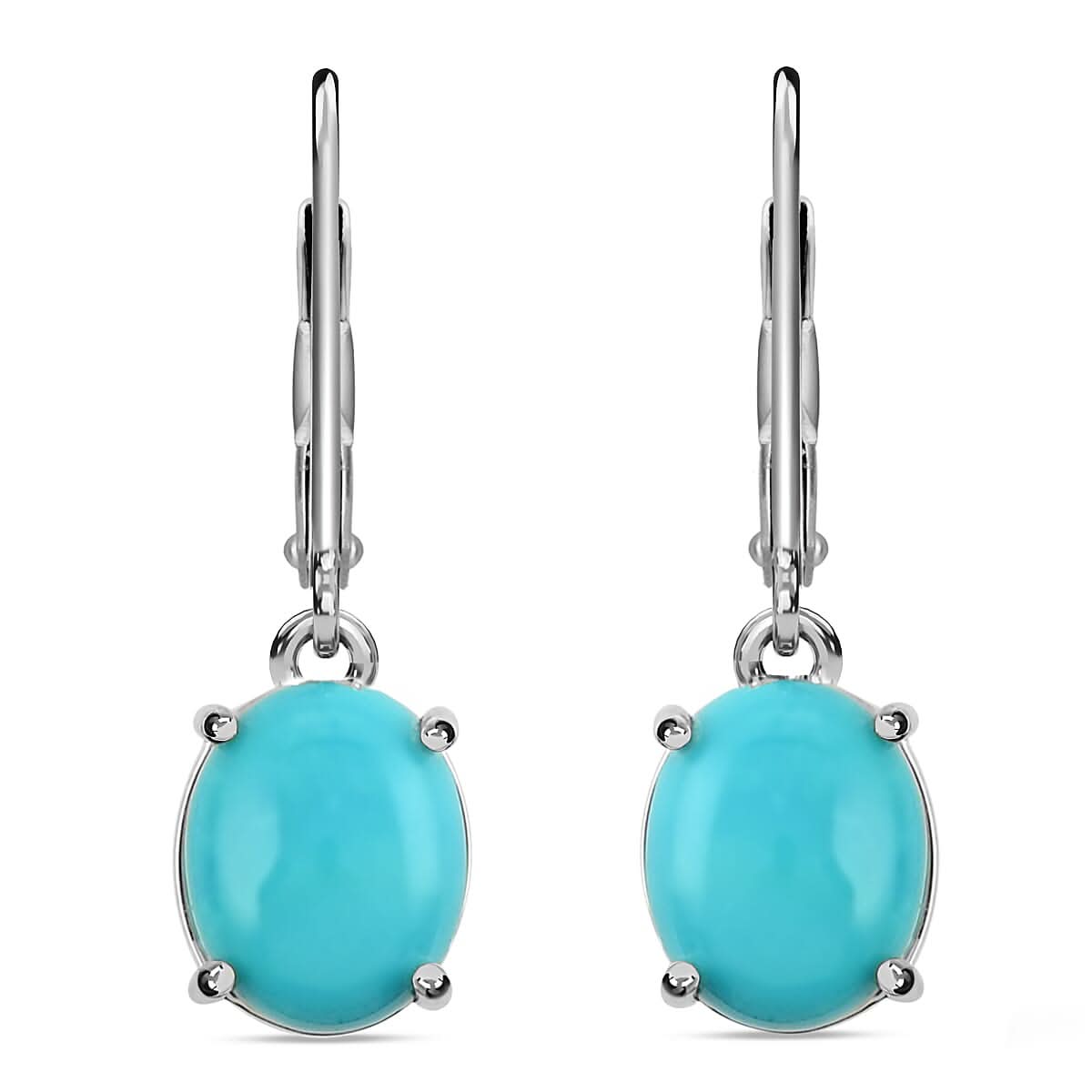 Iliana 18K White Gold AAA Sleeping Beauty Turquoise Lever Back Earrings 2.15 Grams 4.15 ctw
