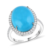 ILIANA 18K White Gold AAA Natural Arizona Sleeping Beauty Turquoise and Diamond G-H SI Ring 5.58 Grams 4.90 ctw