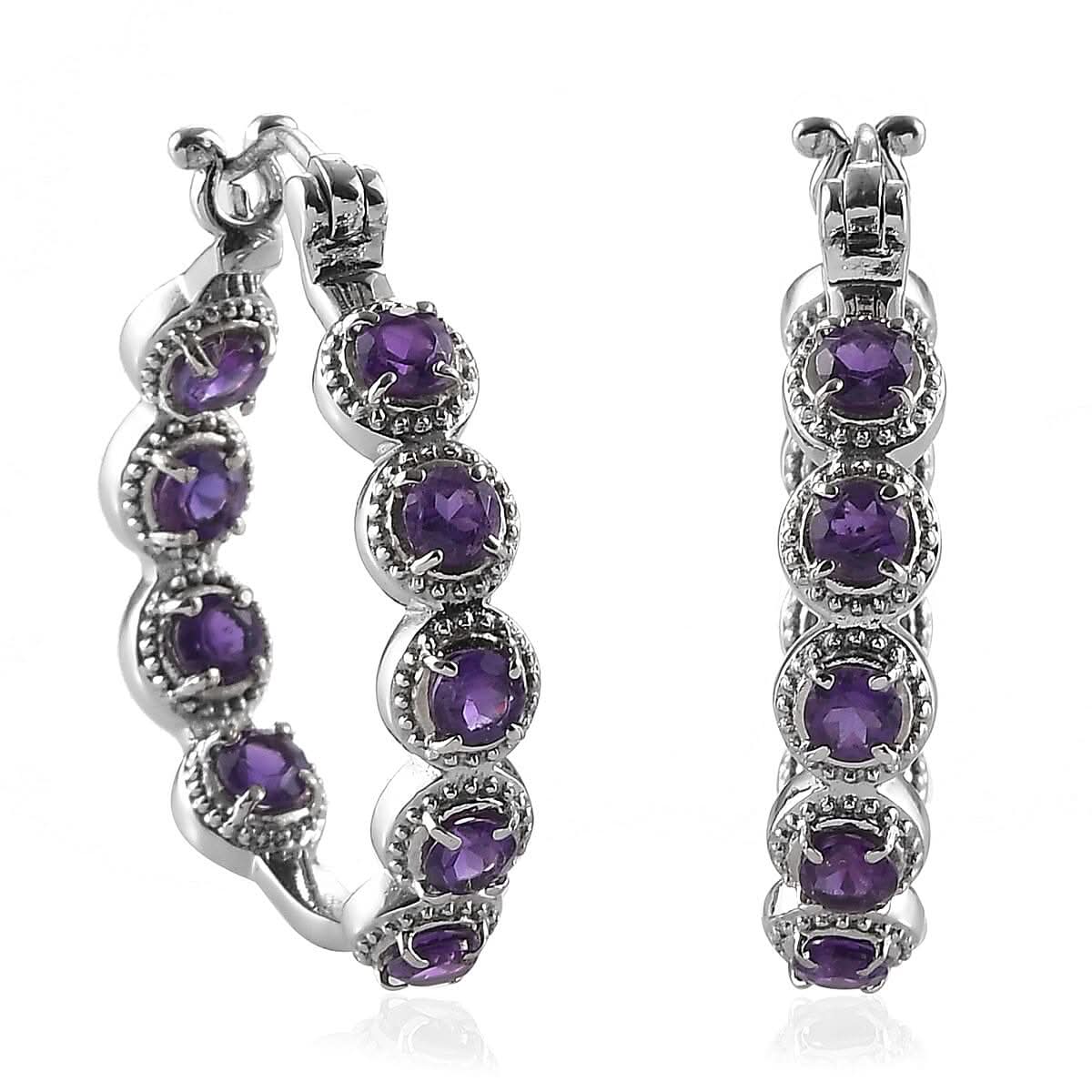 Amethyst Hoop Earrings in Stainless Steel 10 Grams 4.00 ctw