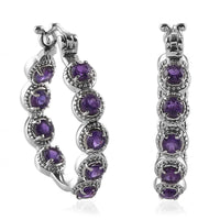 Amethyst Hoop Earrings in Stainless Steel 10 Grams 4.00 ctw