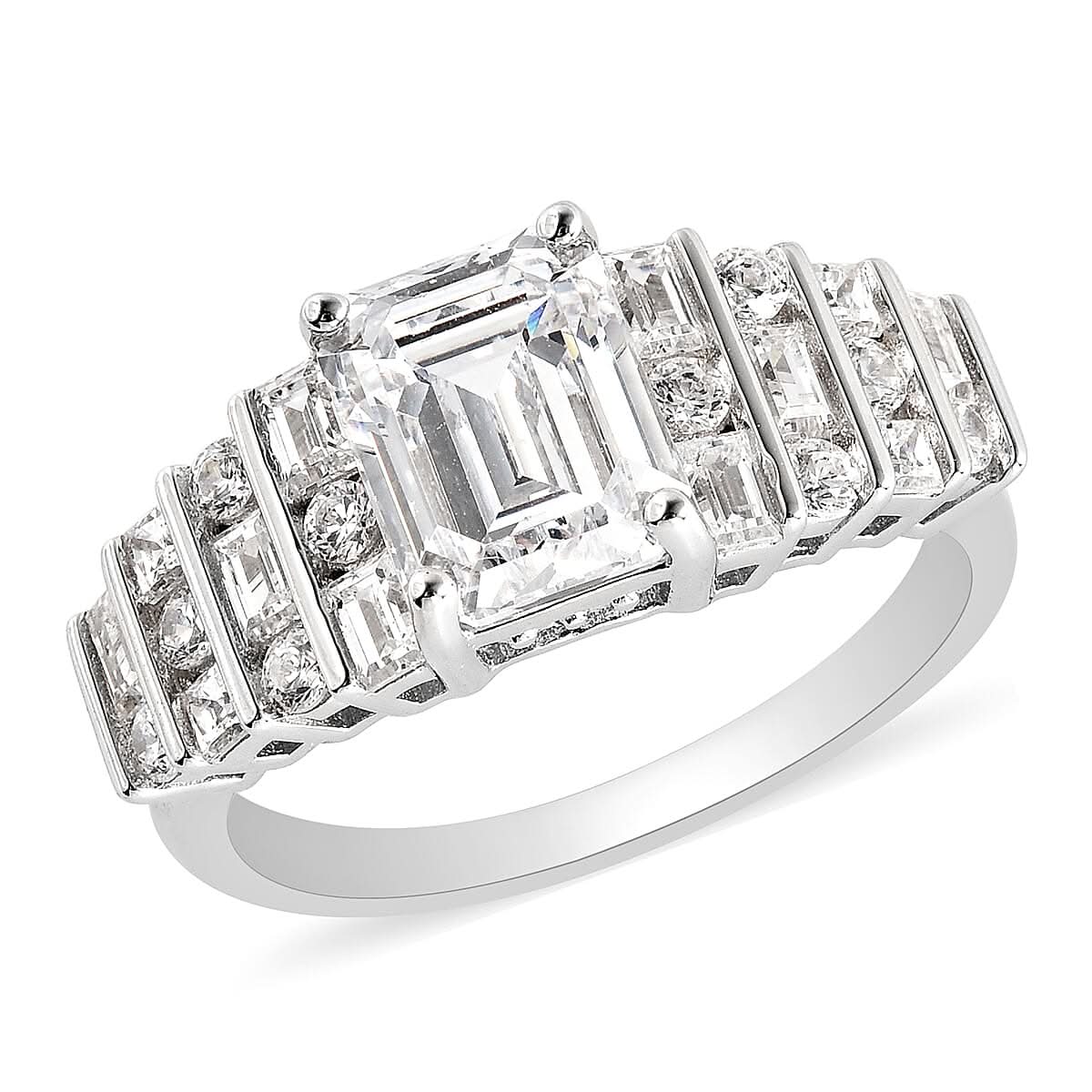 LUSTRO STELLA Made with Finest CZ Ring in Rhodium Over Sterling Silver 6.75 ctw