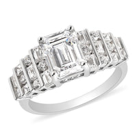 LUSTRO STELLA Made with Finest CZ Ring in Rhodium Over Sterling Silver 6.75 ctw