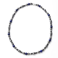 Valentine Special Deal Lapis Lazuli and Hematite Beaded Necklace 22 Inches in Silvertone 25.00 ctw