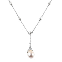 LucyQ Drip Collection White Freshwater Pearl and Edison Pearl Necklace 20 Inches in Rhodium Over Sterling Silver