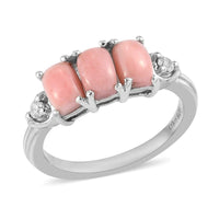 1.35 ctw Peach Opal and Zircon 3 Stone Ring in Platinum Over Sterling Silver (Size 9.0)