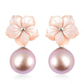 JARDIN COLLECTION Mother Of Pearl Carved and Purple Edison Pearl Flower Earrings in Rhodium Over Sterling Silver - Sticky add to cart bar