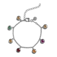 Lustro Stella Made with Finest Multi Color CZ Charm Bracelet in Platinum Over Sterling Silver (6.50 In) 12.85 ctw