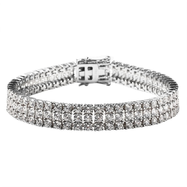 LUSTRO STELLA Made with Finest CZ Three Row Bracelet in Rhodium Over Sterling Silver (6.50 In) 19.75 Grams 29.25 ctw - Product card gallery slide 1 (9431311286527)