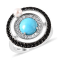 AMERICAN Natural Sleeping Beauty Turquoise and Multi Gemstone Movable Pearl Ring in Rhodium & Sterling Silver (Size 9.0) 3.10 ctw - Sticky add to cart bar