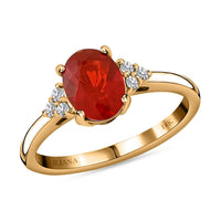ILIANA 18K Yellow Gold AAA Crimson Fire Opal and G-H SI Diamond Ring 3.35 Grams 1.00 ctw