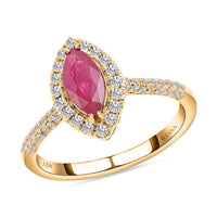 ILIANA 18K Yellow Gold AAA Royal Thai Ruby and G-H SI Diamond Ring 3.60 Grams 1.25 ctw
