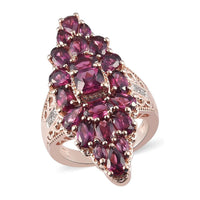Tanzanian Wine Garnet and White Zircon Elongated Ring in Vermeil Rose Gold Over Sterling Silver (Size 7.0) 5.60 ctw