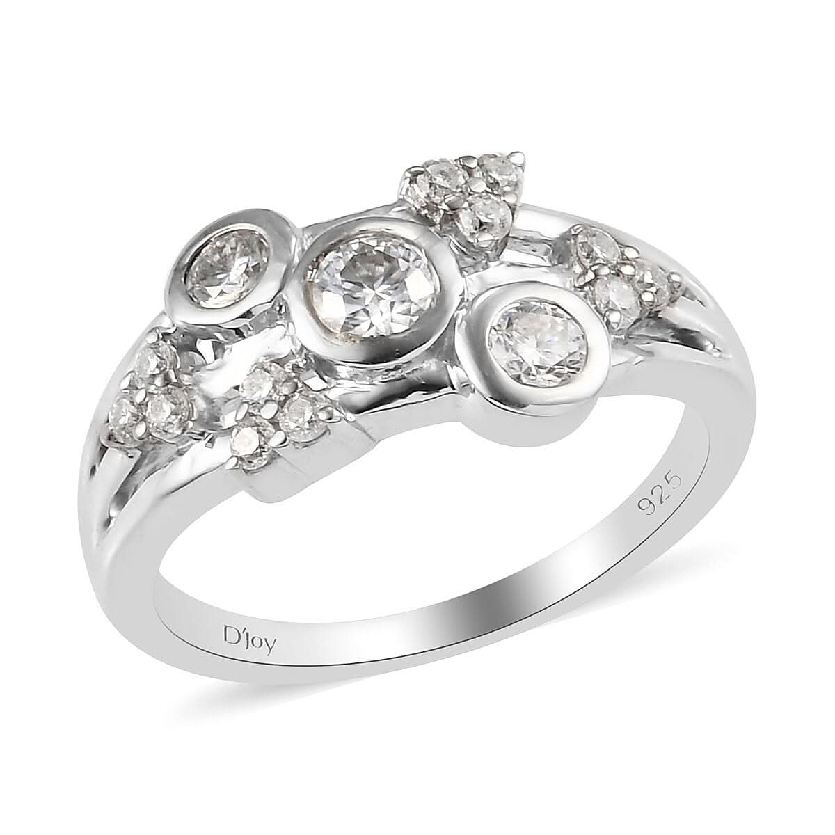 Moissanite Fancy Ring in Platinum Over Sterling Silver (Size 7.0) 0.60 ctw (1)