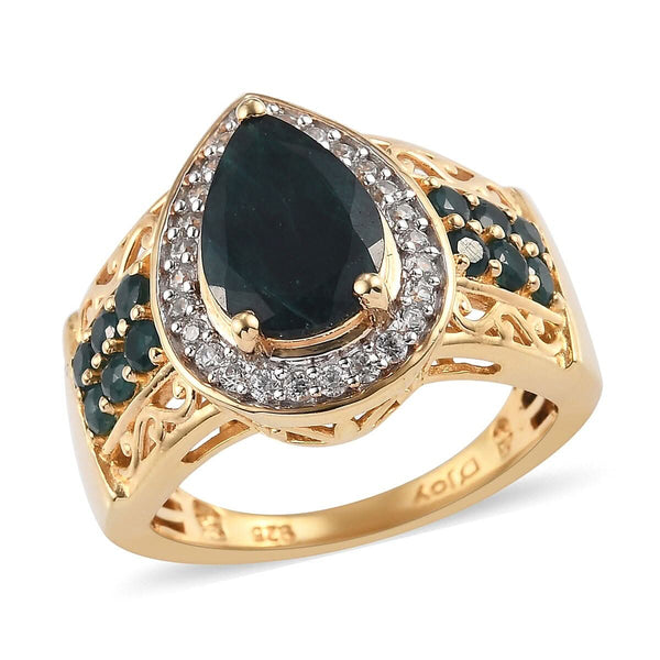 Teal Grandidierite and White Zircon Ring in Vermeil Yellow Gold Over Sterling Silver (Size 8.0) 2.60 ctw - Product card gallery slide 1 (9431183098111)