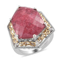 14.60 ctw Norwegian Thulite and Zircon Fancy Ring in Vermeil YG and Platinum Over Sterling Silver (Size 9.0) 8.35 Grams - Sticky add to cart bar