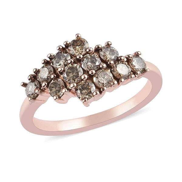 Natural Champagne Diamond Cluster Ring in Vermeil Rose Gold Over Sterling Silver (Size 6.0) 1.00 ctw - Product card gallery slide 1 (9431221829887)