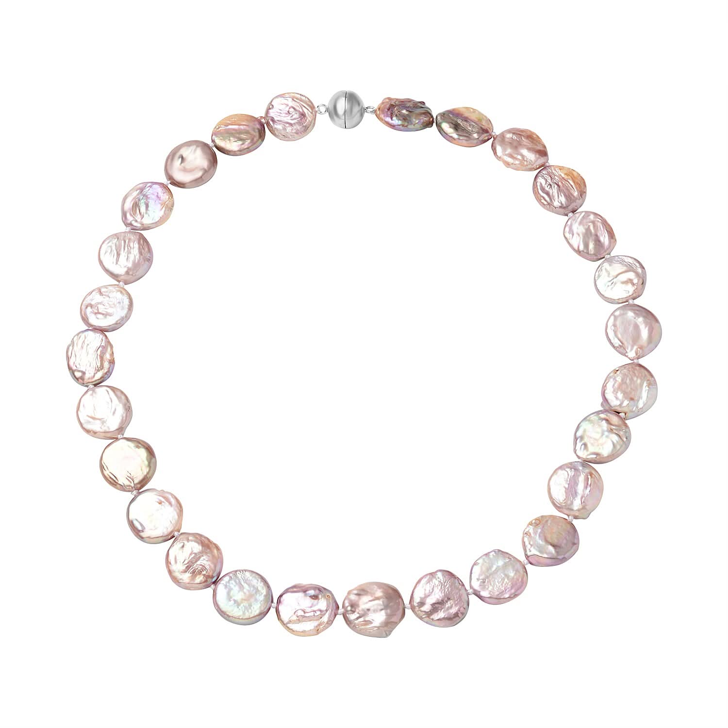 Natural Purple Organic Shape Pearl Necklace 20 Inches in Rhodium Over Sterling Silver with Magnetic Clasp
