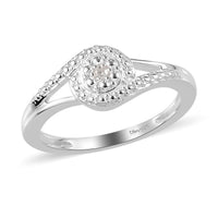 White Moissanite Accent Split Shank Ring in Sterling Silver