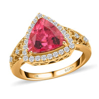 ILIANA 18K Yellow Gold AAA Ouro Fino Rubellite and G-H SI Diamond Ring 5.20 Grams 2.75 ctw