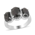 Natural Silver Sapphire 3 Stone Ring in Stainless Steel (Size 10.0) 3.65 ctw - Sticky add to cart bar