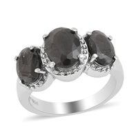 Natural Silver Sapphire 3 Stone Ring in Stainless Steel (Size 10.0) 3.65 ctw