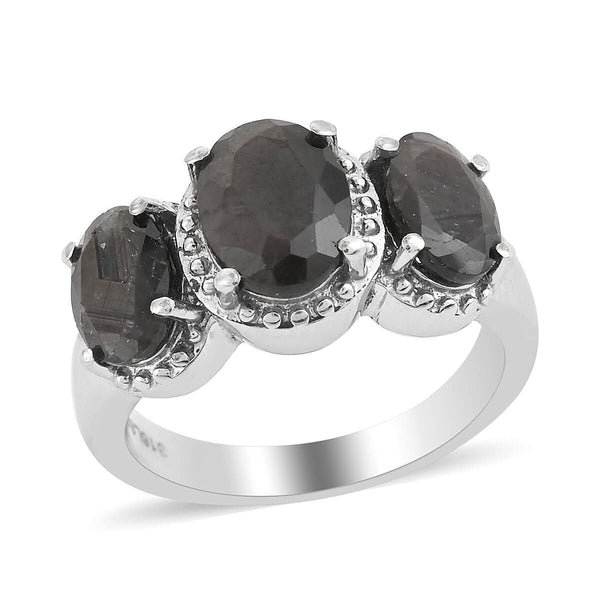 Natural Silver Sapphire 3 Stone Ring in Stainless Steel (Size 10.0) 3.65 ctw - Product card gallery slide 1 (9431198728447)
