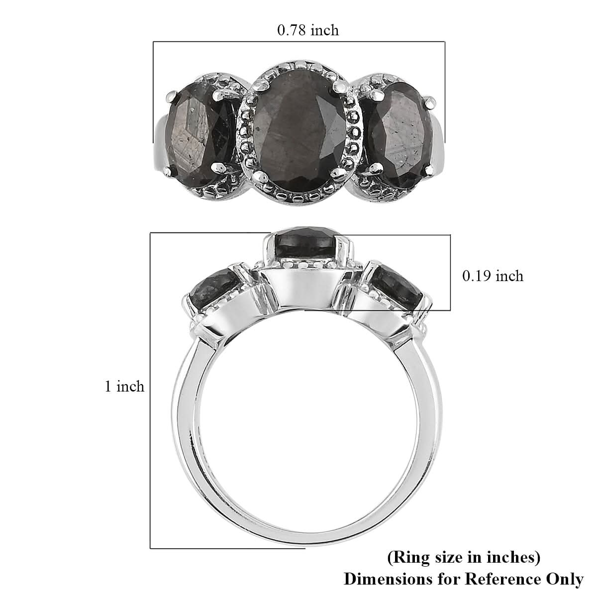 Natural Silver Sapphire 3 Stone Ring in Stainless Steel (Size 10.0) 3.65 ctw (4)