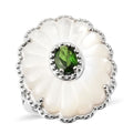 Natural Chrome Diopside, White Mother Of Pearl Daisy Flower Inspired Ring in Rhodium Over Sterling Silver (Size 10.0) 0.75 ctw - Sticky add to cart bar