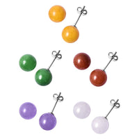 Set of 5 Multi Color Jade (D)  7-9mm Beaded Stud Earrings in Rhodium Over Sterling Silver 39.50 ctw