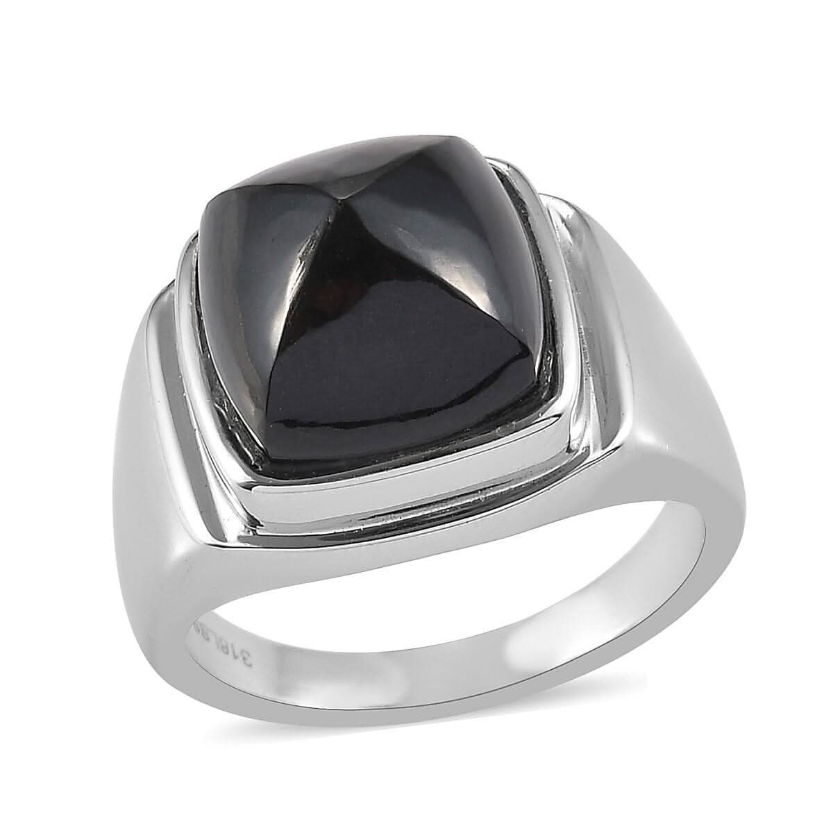 California Black Jade Men's Ring in Stainless Steel (Size 10.0) 14.20 ctw
